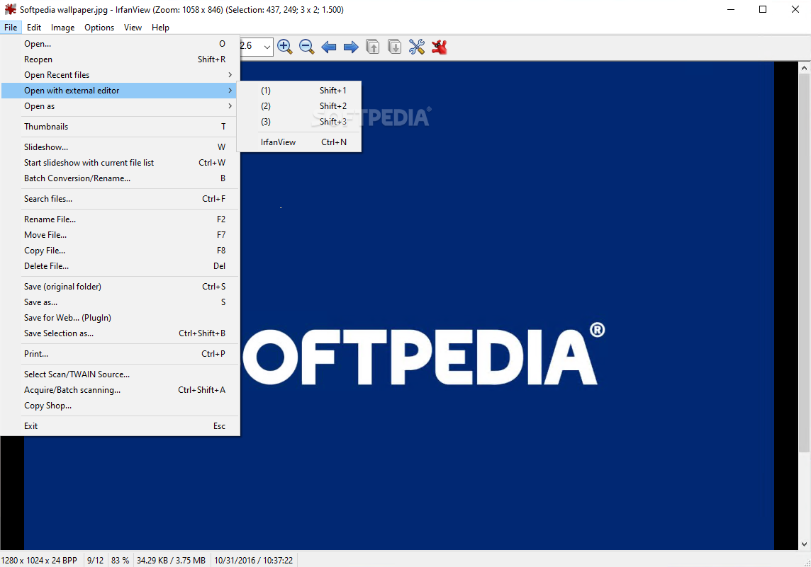 IrfanView image information and canvas